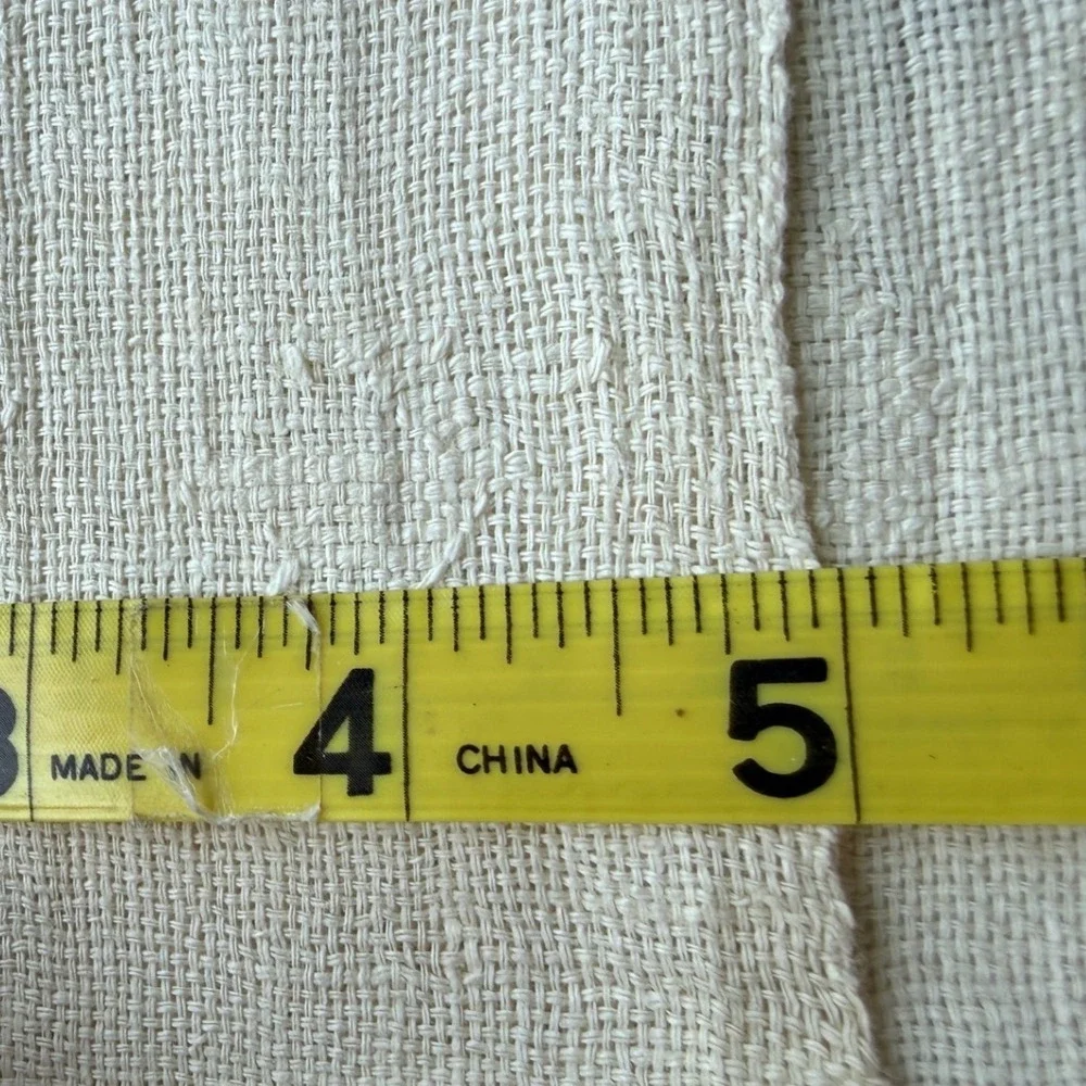 Vintage Handwoven Linen Textile Table Runner Cream White Fringe Frayed Edge 42in